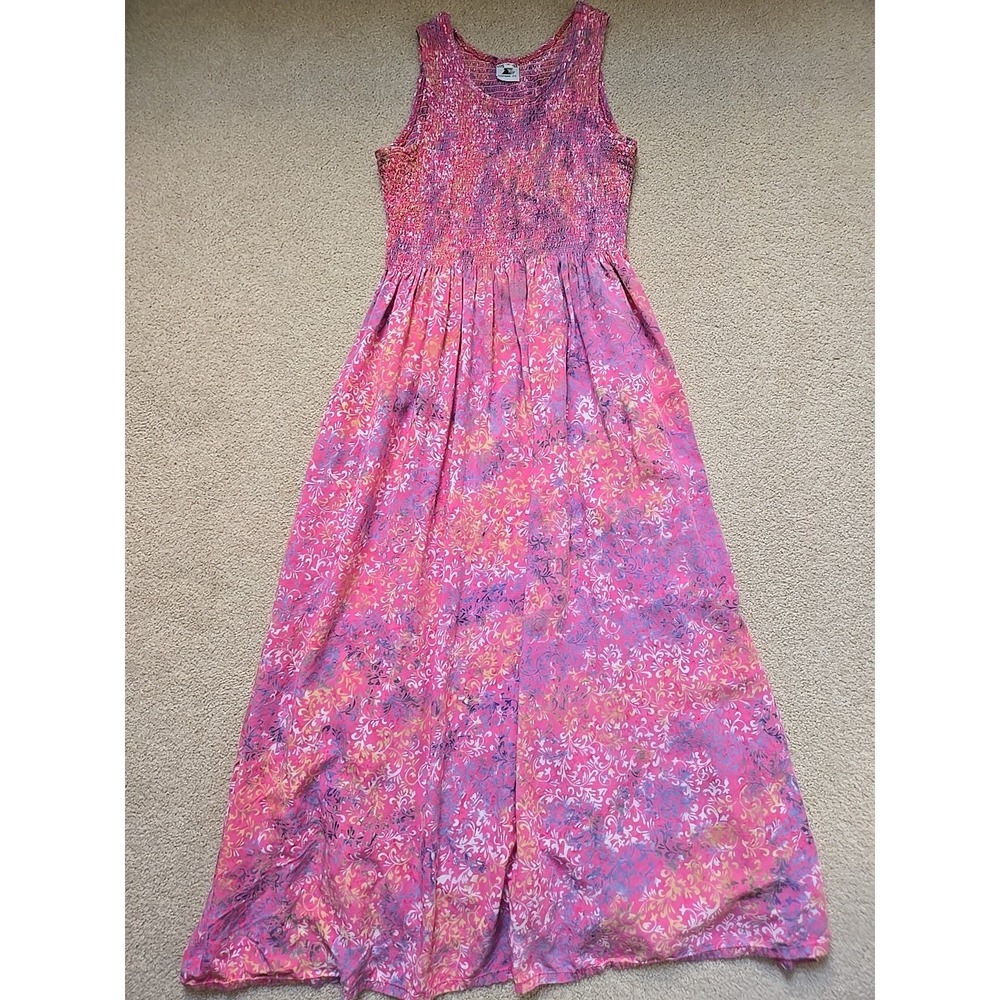 LOST RIVER CLOTHING SMOCK TOP A LINE PINK WATERCOLOUR Maxi DRESS W/POCKETS Sz M